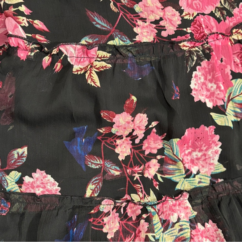 Floral Maxi Dress - Black and Pink, 3/4 length sleeves - Picture 6 of 8